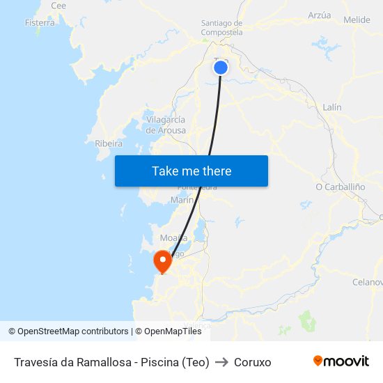 Travesía da Ramallosa - Piscina (Teo) to Coruxo map