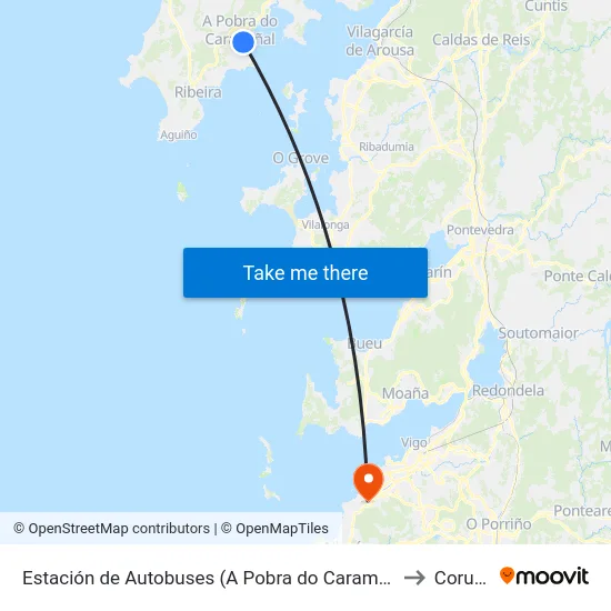 Estación de Autobuses (A Pobra do Caramiñal) to Coruxo map