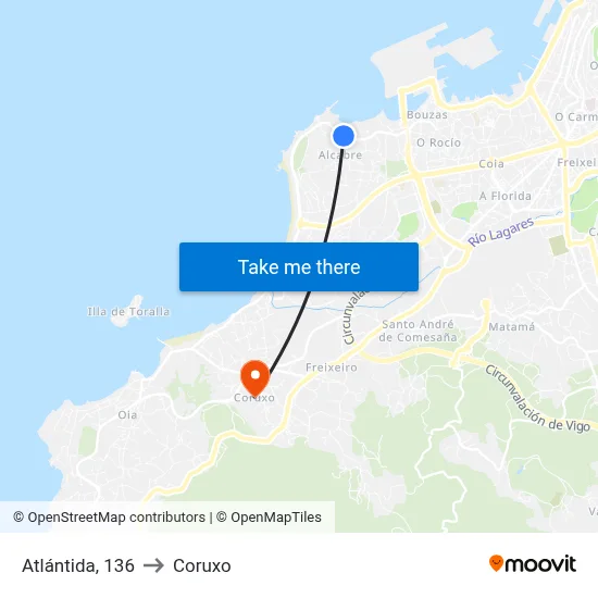 Atlántida, 136 to Coruxo map