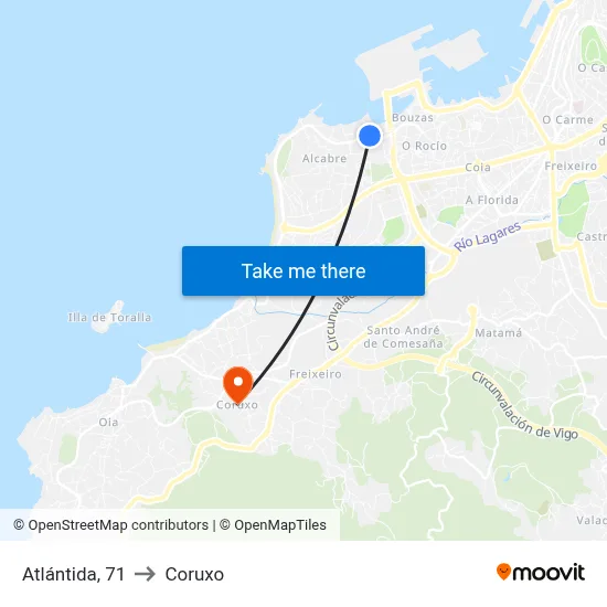 Atlántida, 71 to Coruxo map