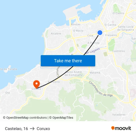 Castelao, 16 to Coruxo map