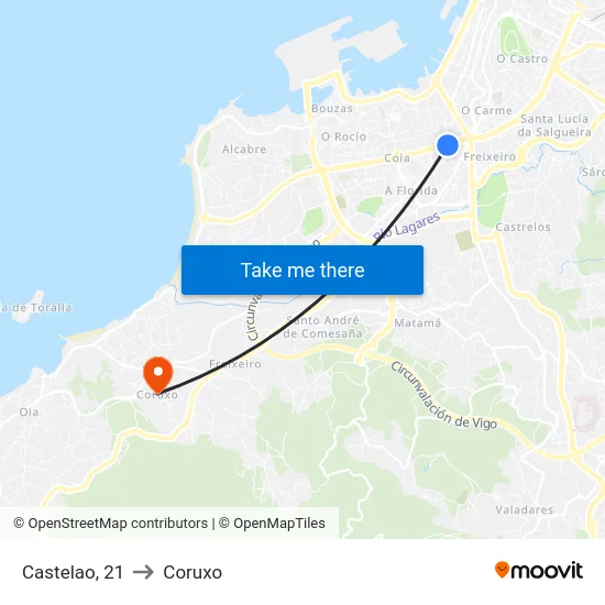 Castelao, 21 to Coruxo map
