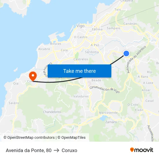 Avenida da Ponte, 80 to Coruxo map