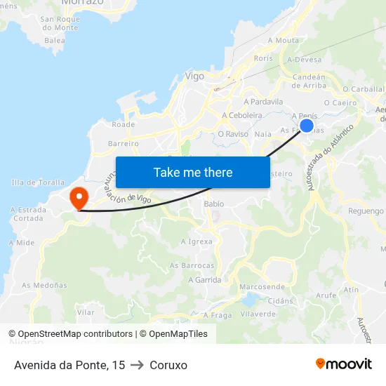 Avenida da Ponte, 15 to Coruxo map
