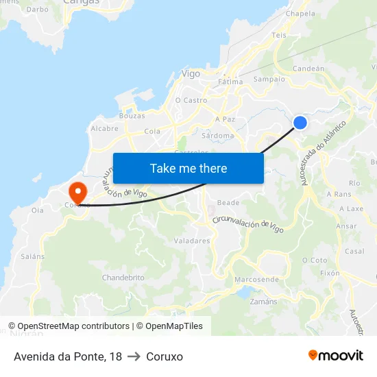 Avenida da Ponte, 18 to Coruxo map