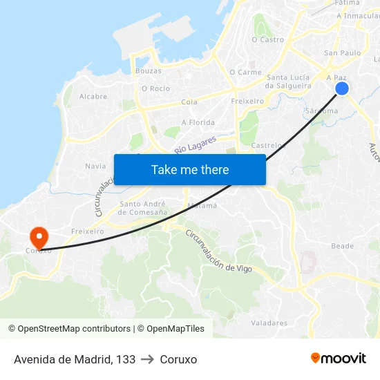 Avenida de Madrid, 133 to Coruxo map