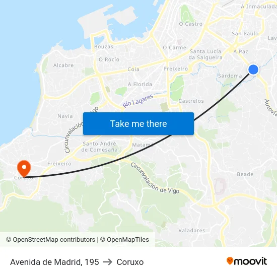 Avenida de Madrid, 195 to Coruxo map