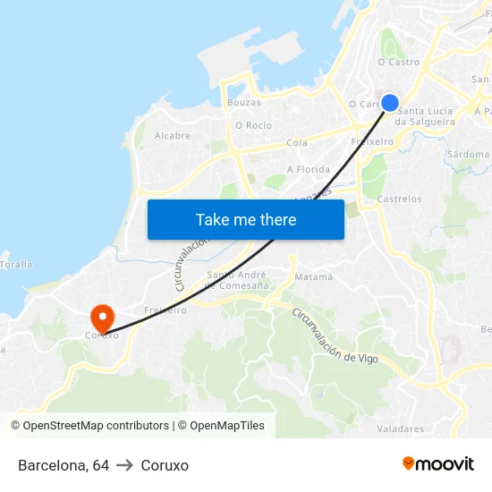 Barcelona, 64 to Coruxo map