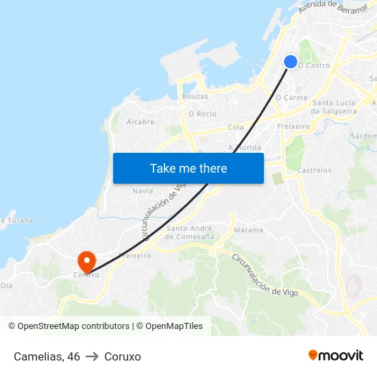 Camelias, 46 to Coruxo map