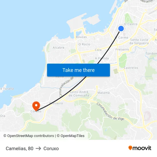 Camelias, 80 to Coruxo map