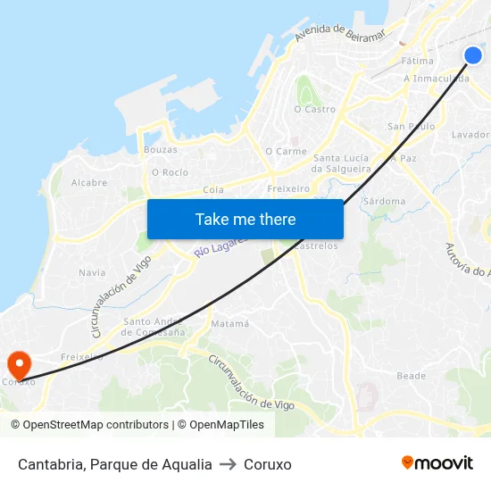 Cantabria, Parque de Aqualia to Coruxo map