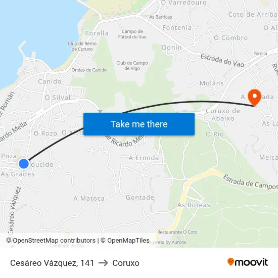 Cesáreo Vázquez, 141 to Coruxo map