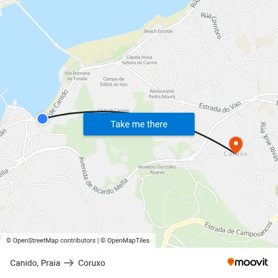 Canido, Praia to Coruxo map