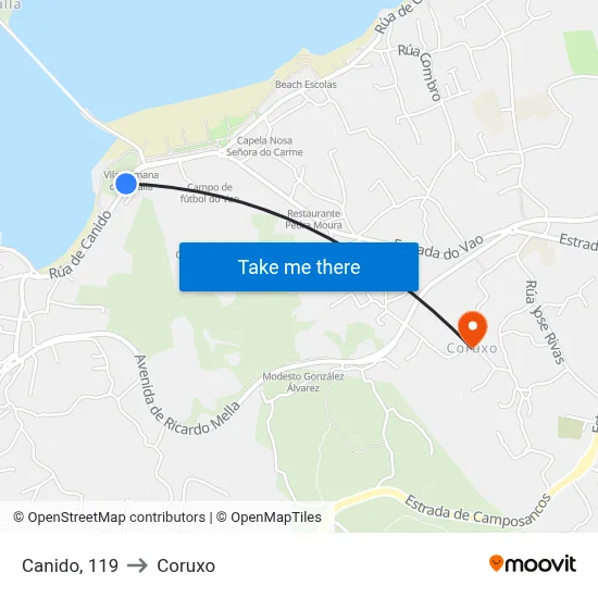 Canido, 119 to Coruxo map