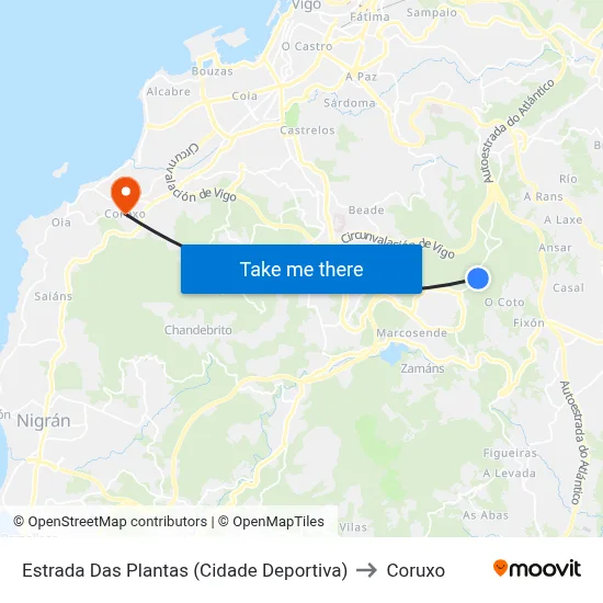 Estrada Das Plantas (Cidade Deportiva) to Coruxo map