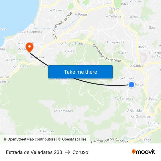 Estrada de Valadares 233 to Coruxo map