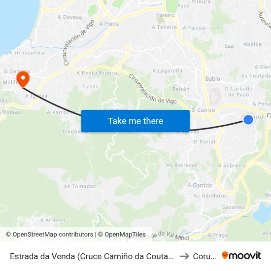 Estrada da Venda (Cruce Camiño da Coutadiña) to Coruxo map