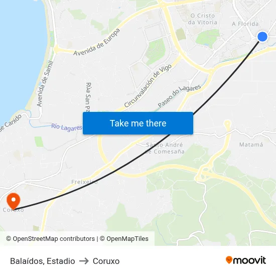 Balaídos, Estadio to Coruxo map