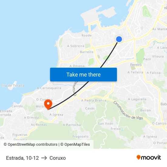 Estrada, 10-12 to Coruxo map