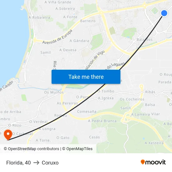 Florida, 40 to Coruxo map