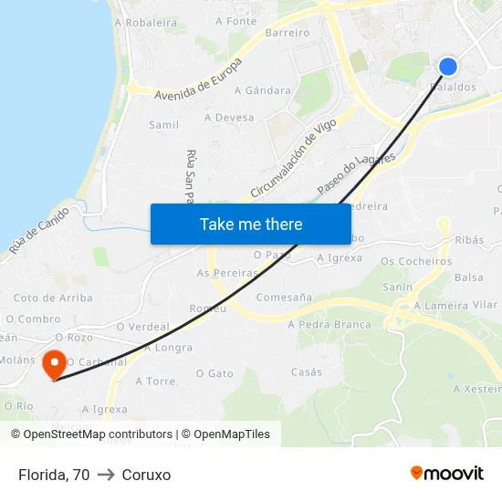 Florida, 70 to Coruxo map