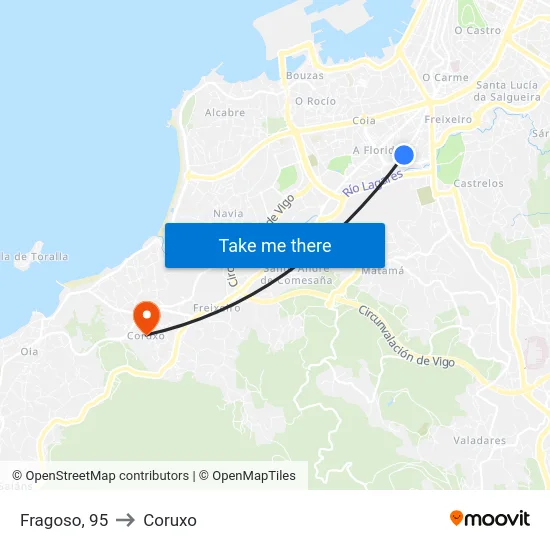 Fragoso, 95 to Coruxo map