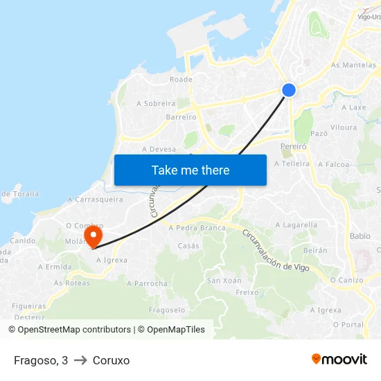 Fragoso, 3 to Coruxo map