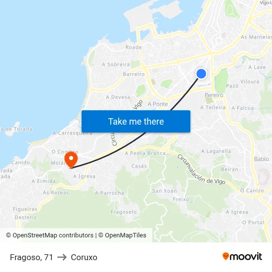 Fragoso, 71 to Coruxo map