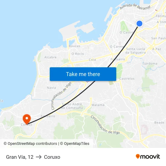 Gran Vía, 12 to Coruxo map