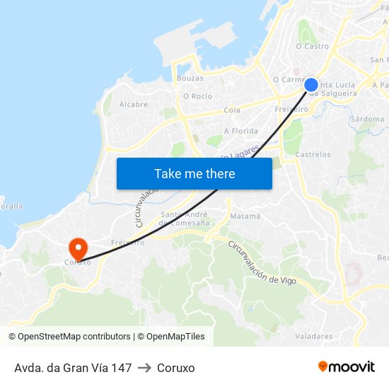 Avda. da Gran Vía 147 to Coruxo map