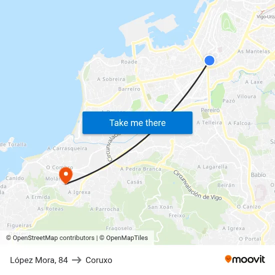López Mora, 84 to Coruxo map