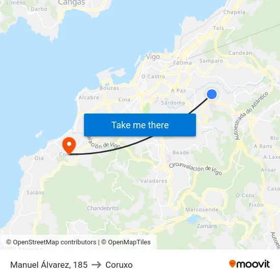 Manuel Álvarez, 185 to Coruxo map