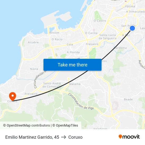 Emilio Martínez Garrido, 45 to Coruxo map