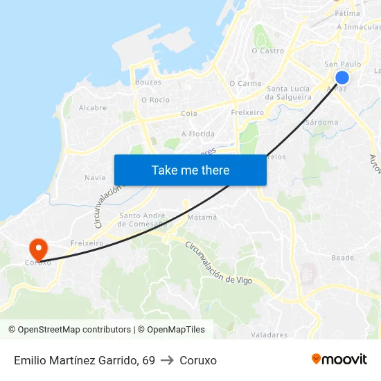 Emilio Martínez Garrido, 69 to Coruxo map