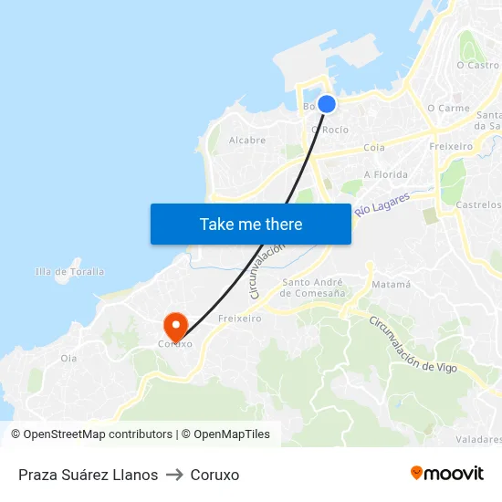 Praza Suárez Llanos to Coruxo map