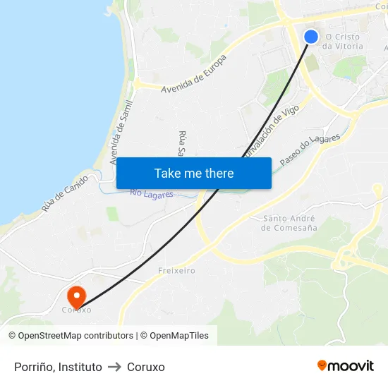 Porriño, Instituto to Coruxo map