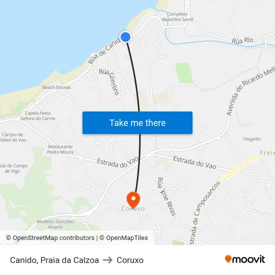 Canido, Praia da Calzoa to Coruxo map