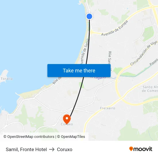 Samil, Fronte Hotel to Coruxo map