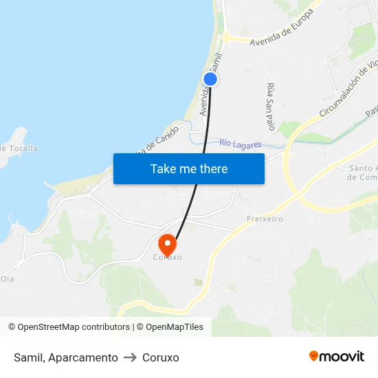 Samil, Aparcamento to Coruxo map