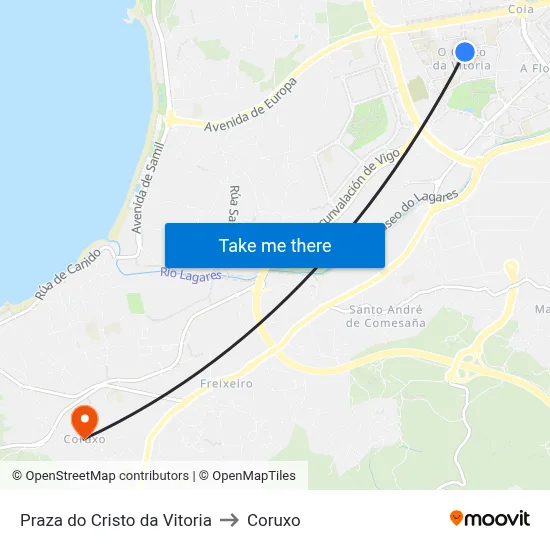 Praza do Cristo da Vitoria to Coruxo map