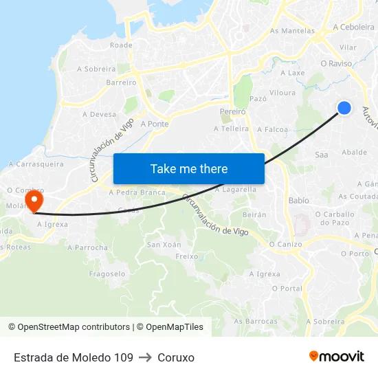 Estrada de Moledo 109 to Coruxo map