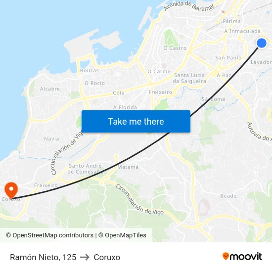 Ramón Nieto, 125 to Coruxo map