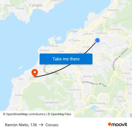 Ramón Nieto, 136 to Coruxo map