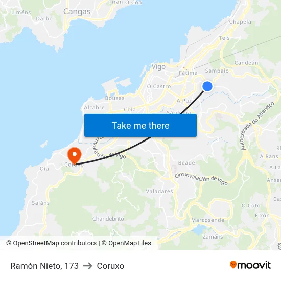 Ramón Nieto, 173 to Coruxo map