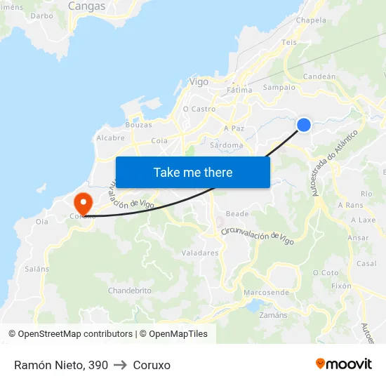 Ramón Nieto, 390 to Coruxo map