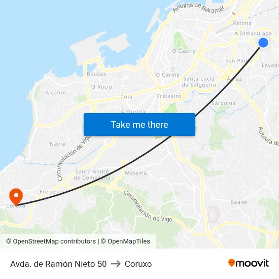 Avda. de Ramón Nieto 50 to Coruxo map