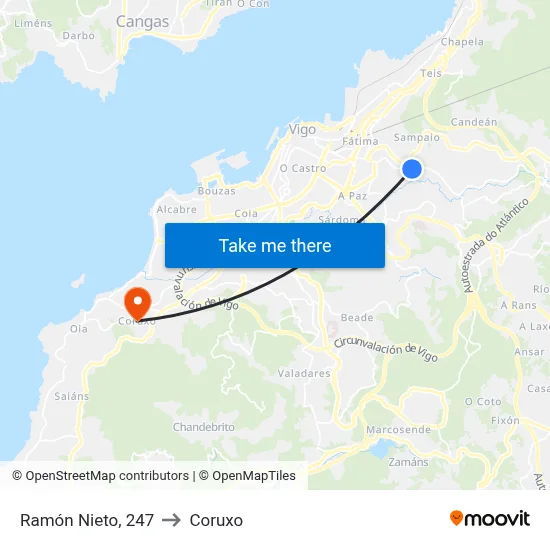 Ramón Nieto, 247 to Coruxo map