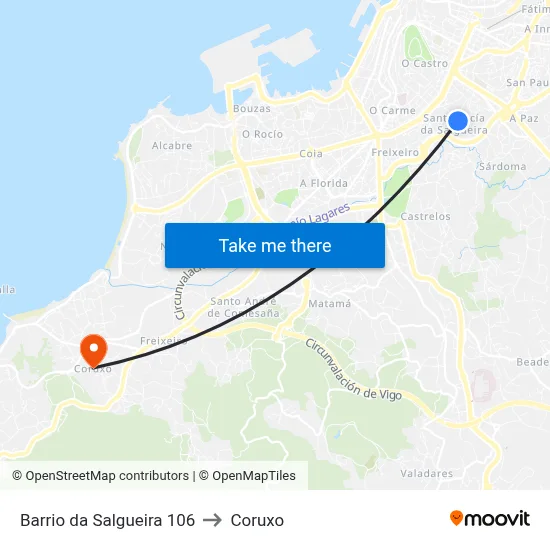 Barrio da Salgueira 106 to Coruxo map