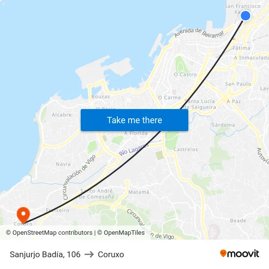 Sanjurjo Badía, 106 to Coruxo map