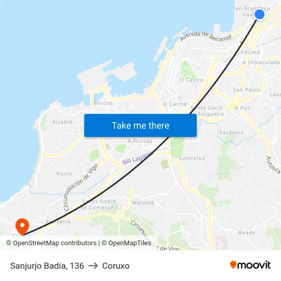 Sanjurjo Badía, 136 to Coruxo map